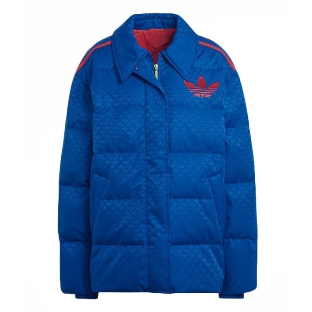 New Adidas Monogram Puffer Jacket Womens Size Medium Coat Blue Red‎